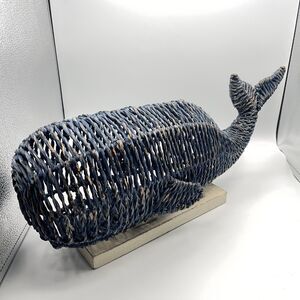 Blue Wicker Whale Sculpture 21" Tommy Bahama Figure Coastal Chic Beach Decor